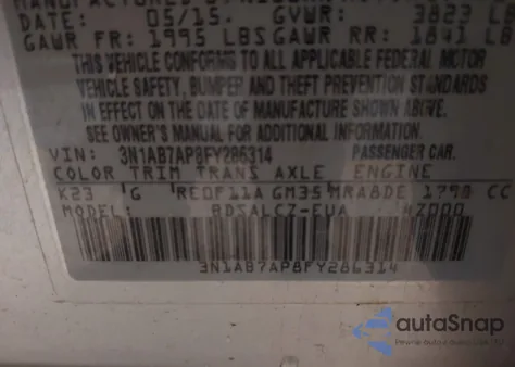 2015 Nissan Sentra S from USA, damaged, VIN 3N1AB7AP8FY286314